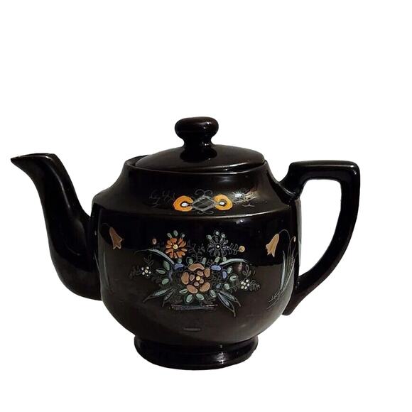 Hand Painted Vintage Brown Betty Redware Teapot Moriage Enamel Made In Japan - Picture 3 of 8